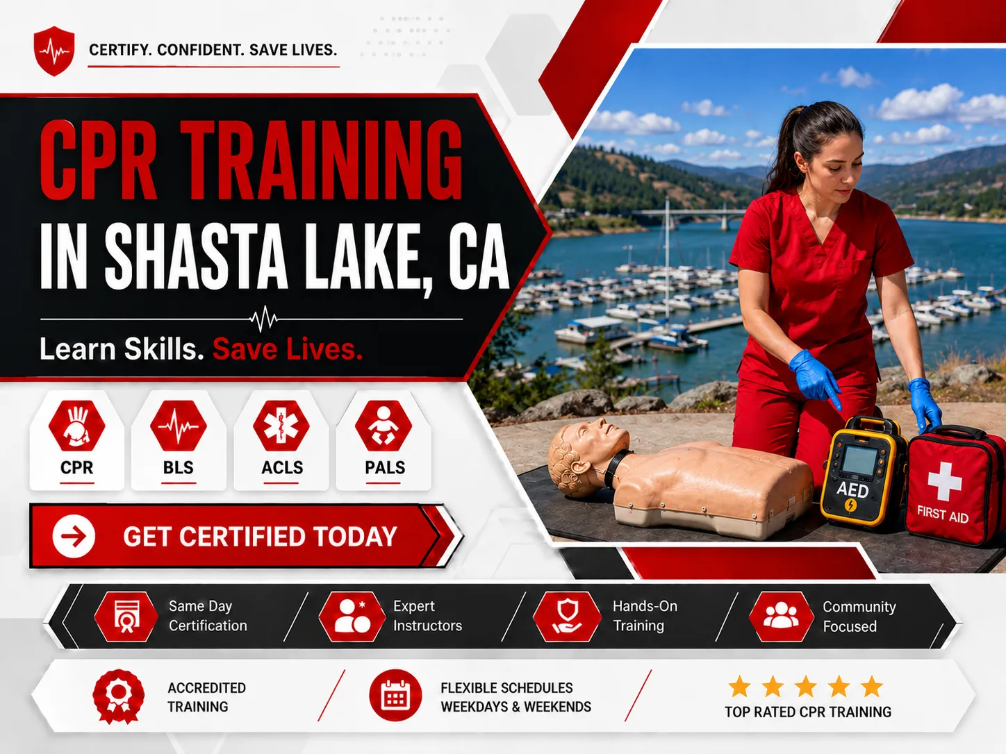 CPR mannequin practice during BLS certification class in Shasta Lake, CA