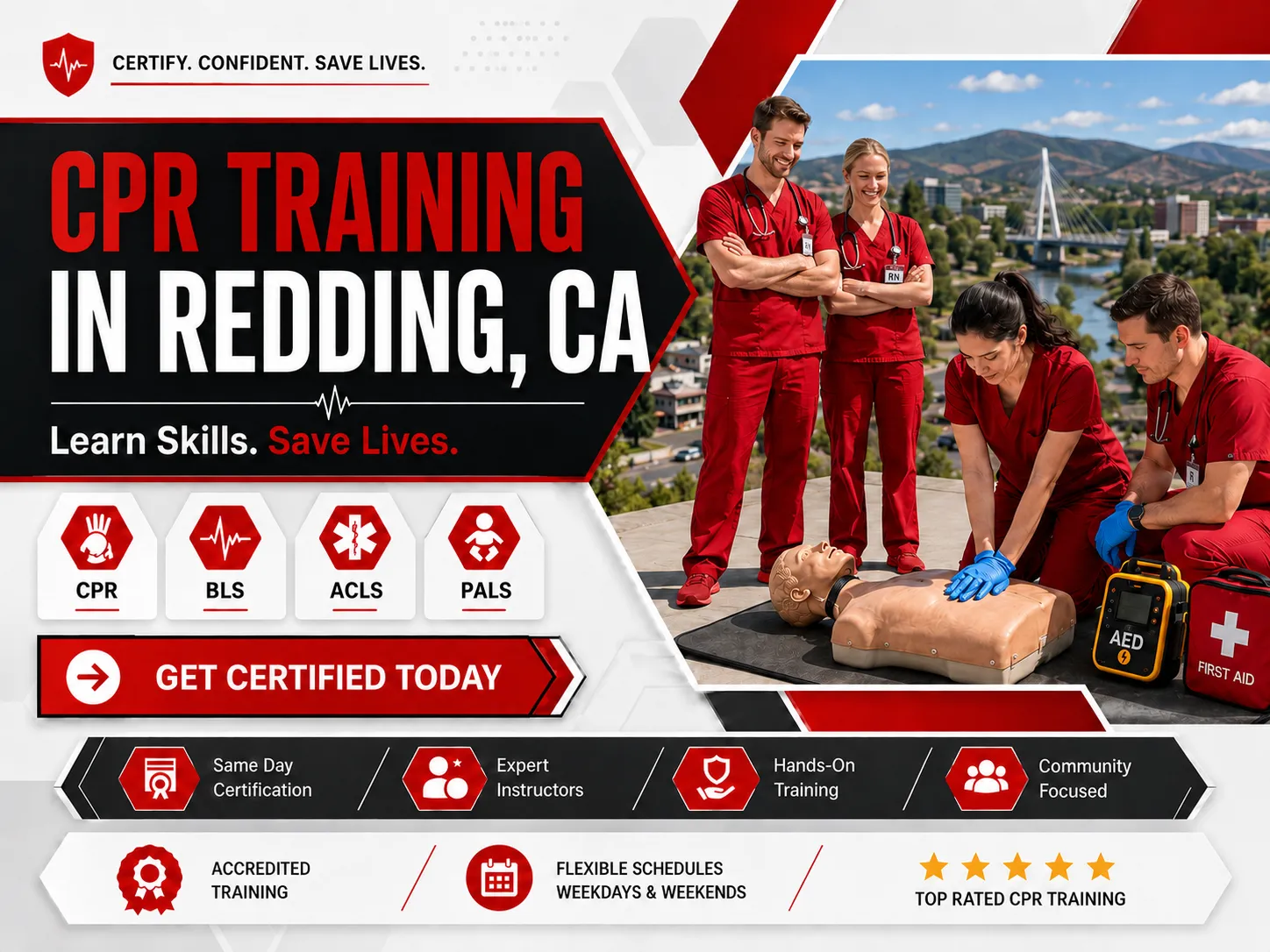 Two-rescuer CPR technique practice in Redding, CA certification class